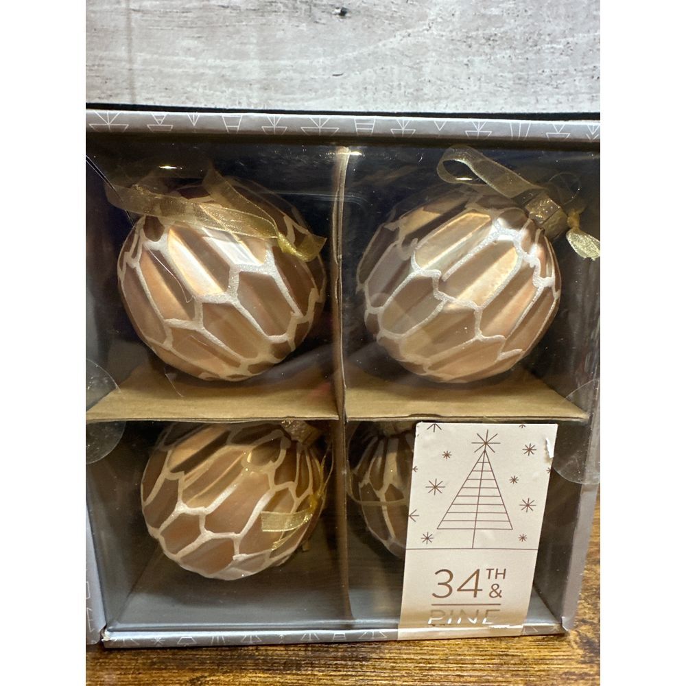34th & Pine Christmas Ornaments Glass Gold Set of 4